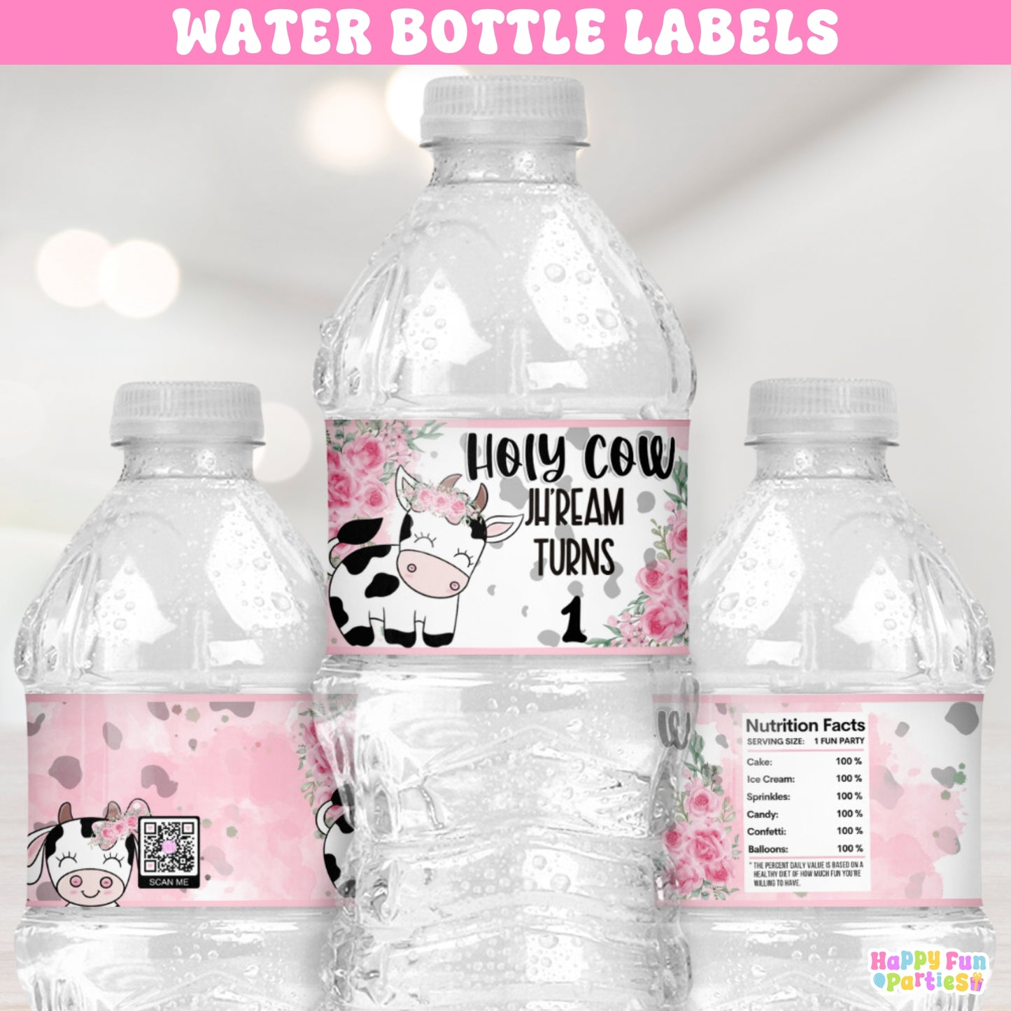 Holy Cow Themed Water Bottle Labels | Personalized Barnyard Party Decorations