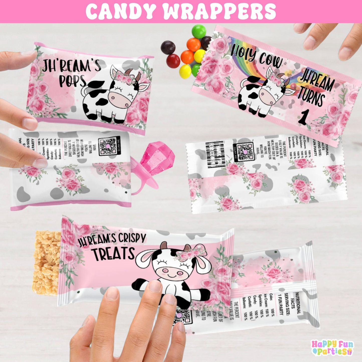 Holy Cow Themed Candy Wrapper Labels | Personalized Farm Party Favors