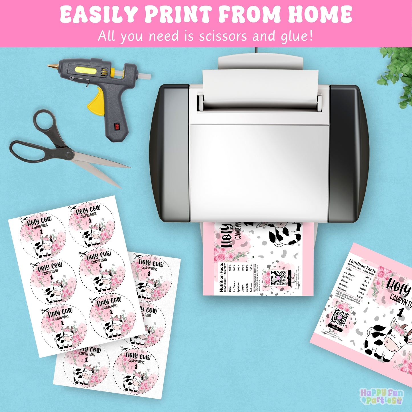 Personalized Holy Cow Birthday Party Supplies | Holy Cow I'm One Two Three | Digital Download