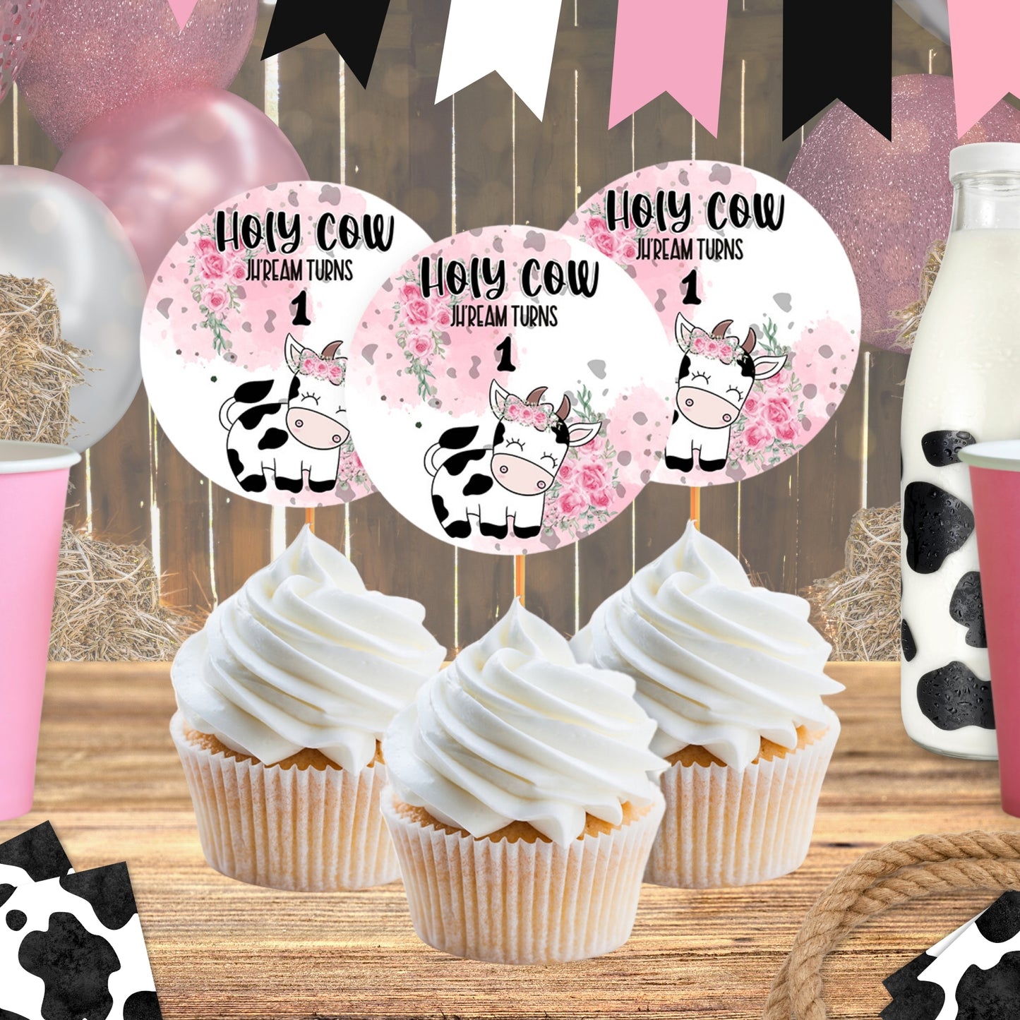 Personalized Holy Cow Birthday Party Supplies | Holy Cow I'm One Two Three | Digital Download