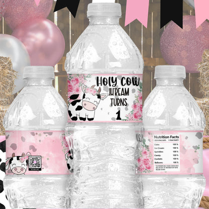 Holy Cow Themed Water Bottle Labels | Personalized Barnyard Party Decorations