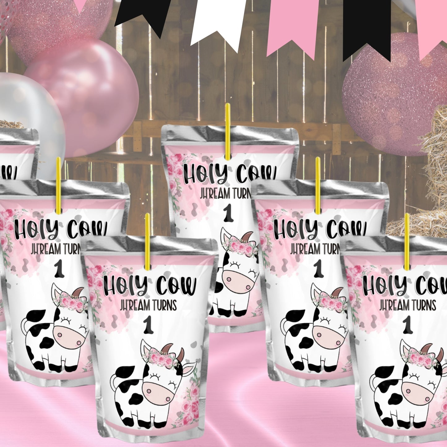 Personalized Holy Cow Birthday Party Supplies | Holy Cow I'm One Two Three | Digital Download