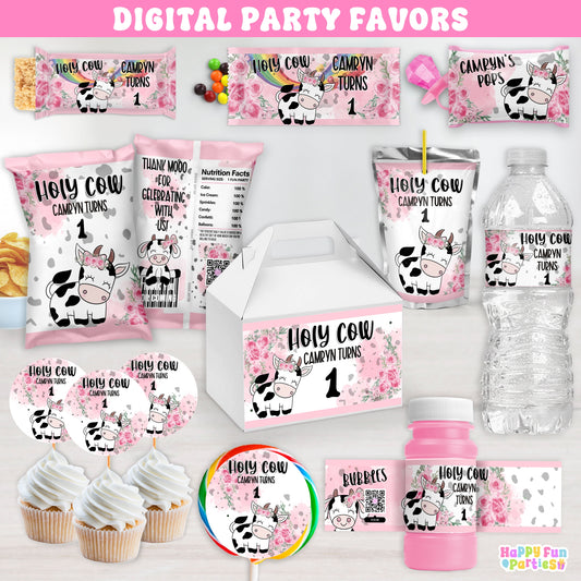 Personalized Holy Cow Birthday Party Supplies | Holy Cow I'm One Two Three | Digital Download