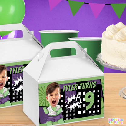 Digital Green Superhero Party Favors | Printable Snack Bags, Labels & Decorations