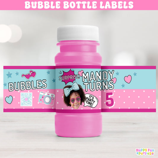 Surprise Doll Bubble Bottle Labels | Personalized Party Favor Stickers