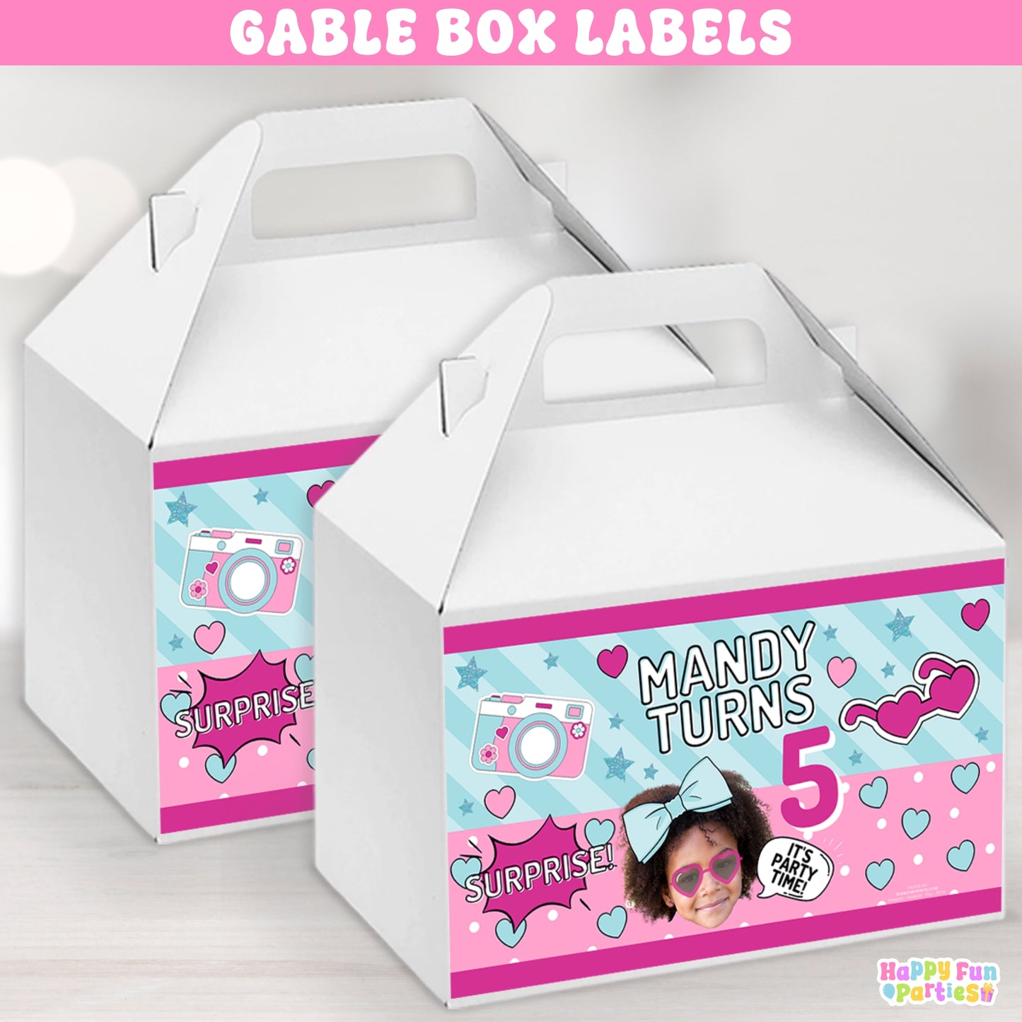 Surprise Doll Gable Box Labels | Personalized Party Favor Stickers