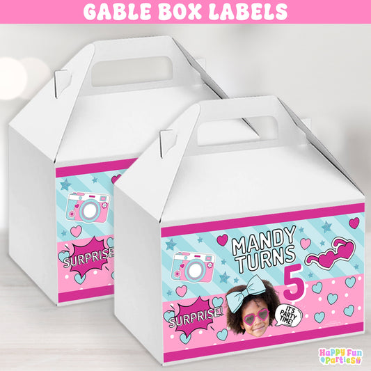 Surprise Doll Gable Box Labels | Personalized Party Favor Stickers