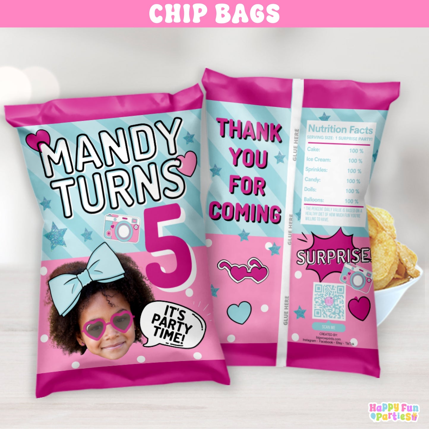 Surprise Doll Chip Bags | Personalized Party Favor Goodie Bags