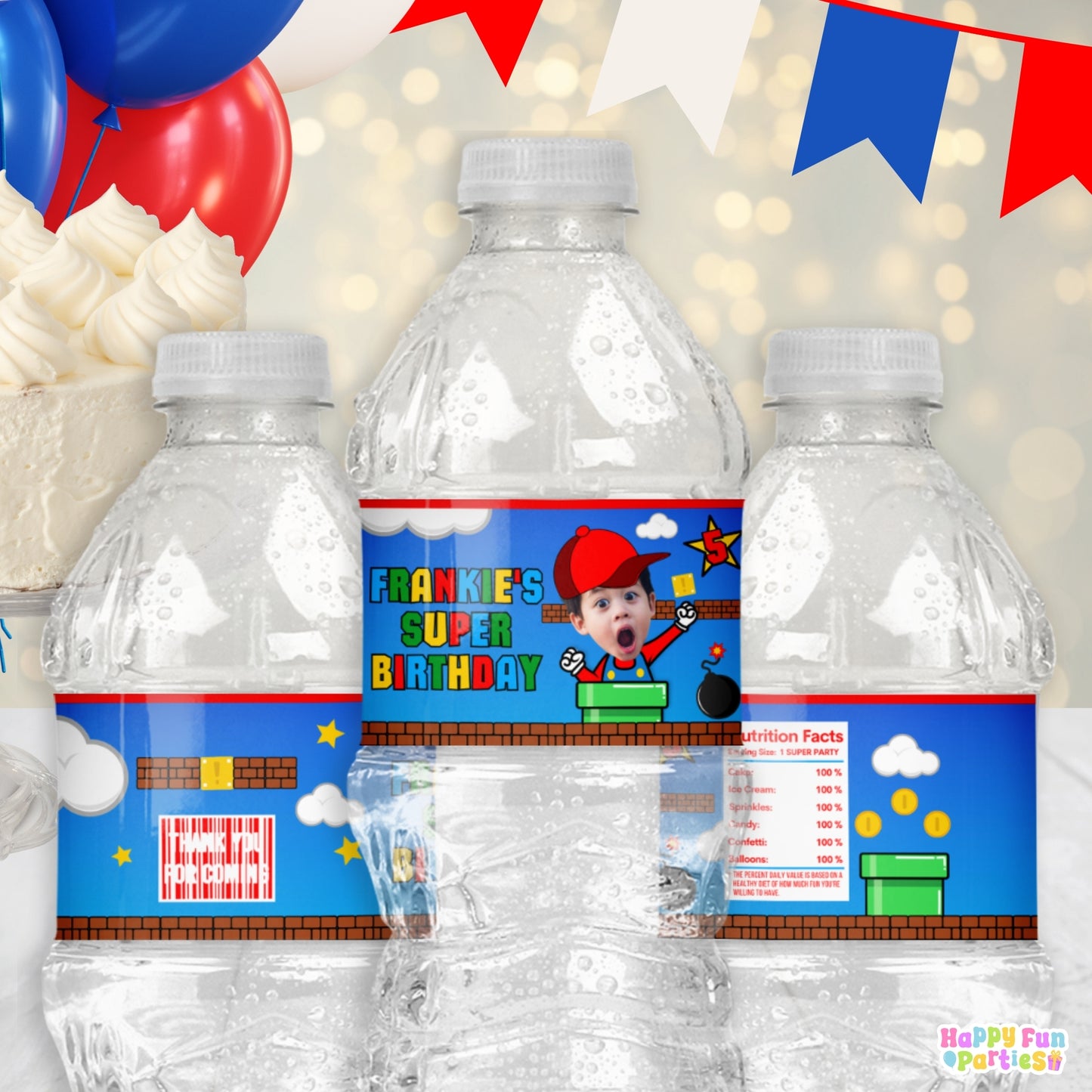 Retro Gaming Water Bottle Labels | Personalized Arcade Party Stickers