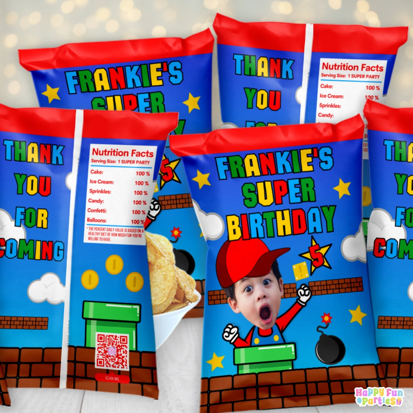 Digital Arcade Party Favors | Printable Snack Bags, Labels & Decorations