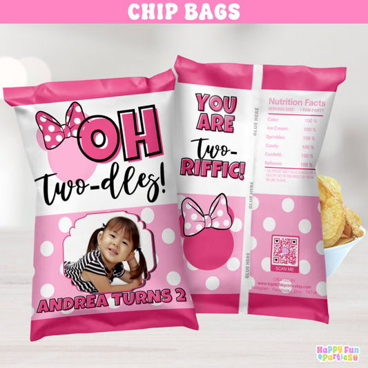 Personalized Oh Twodles Chip Bag Party Favors | Polka Dots 2nd Birthday Snack Goody Bags