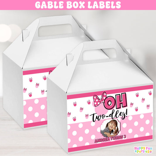 Personalized Gable Box Labels | Oh Twodles Pink Bow 2nd Birthday Stickers