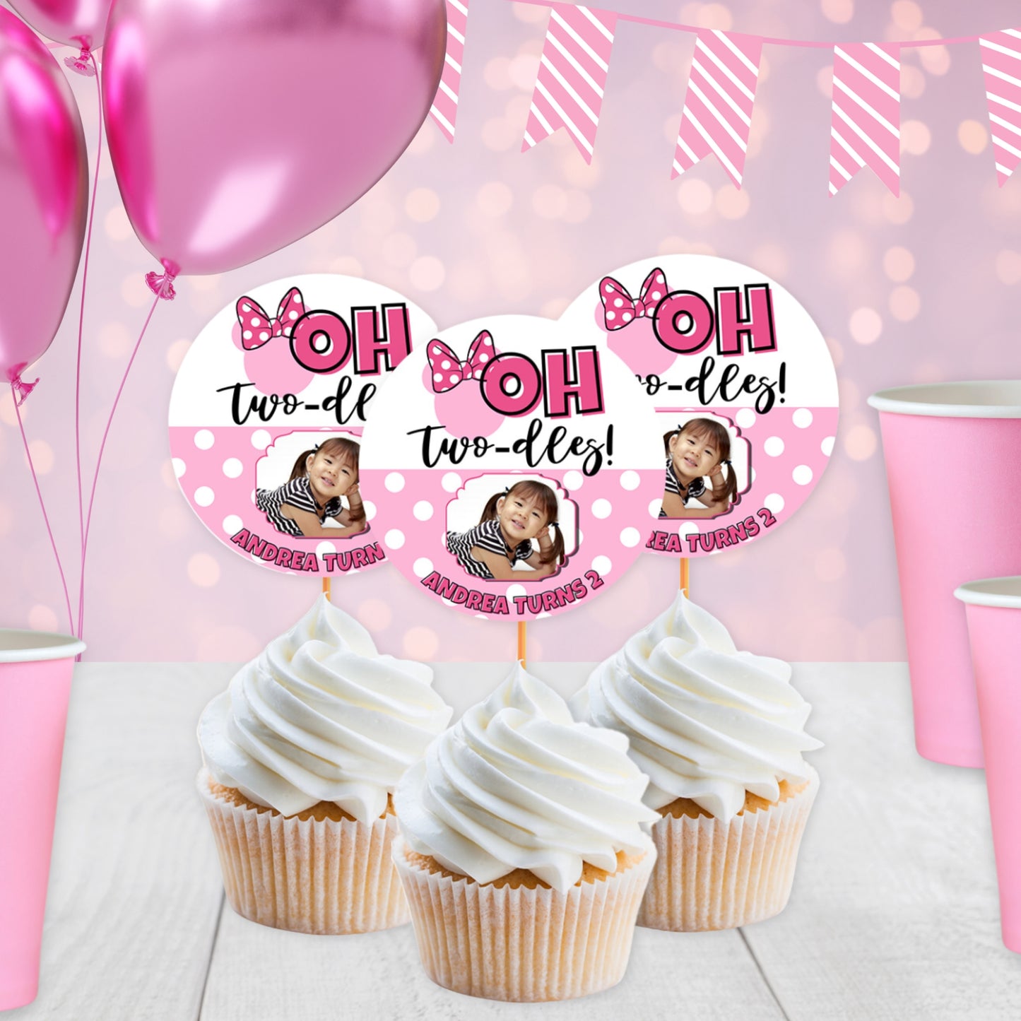 Personalized Oh Twodles Themed Pink Party Favor Supplies | Digital Download