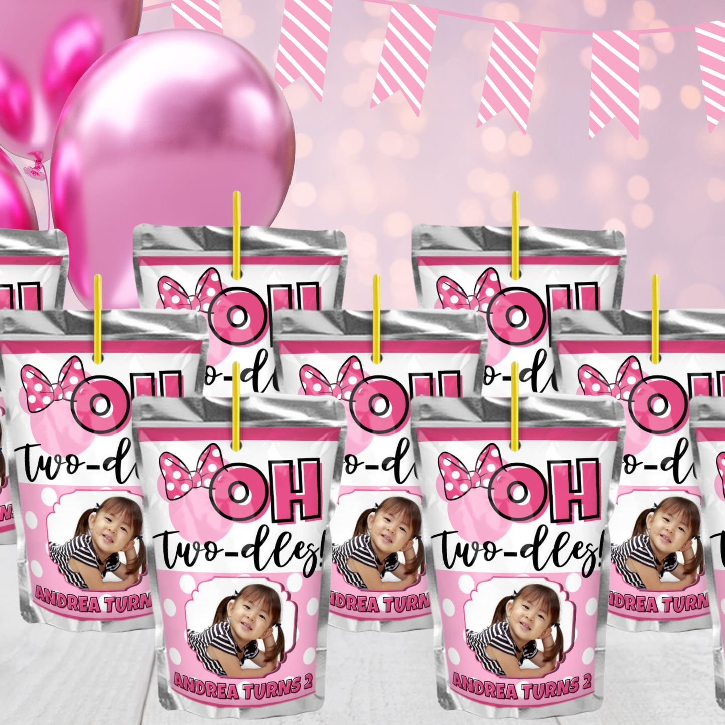 Personalized Oh Twodles Themed Pink Party Favor Supplies | Digital Download