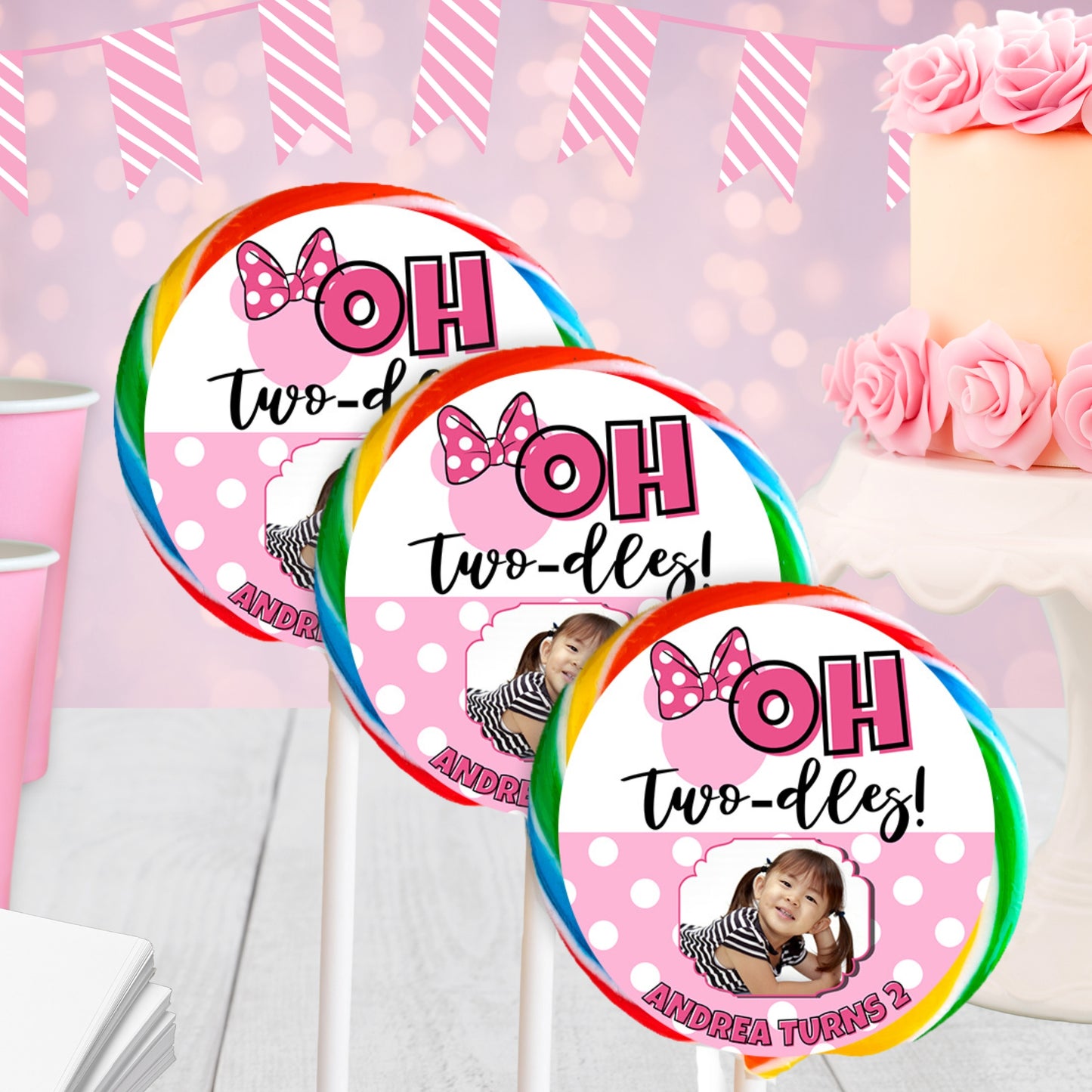 Personalized Oh Twodles Themed Pink Party Favor Supplies | Digital Download