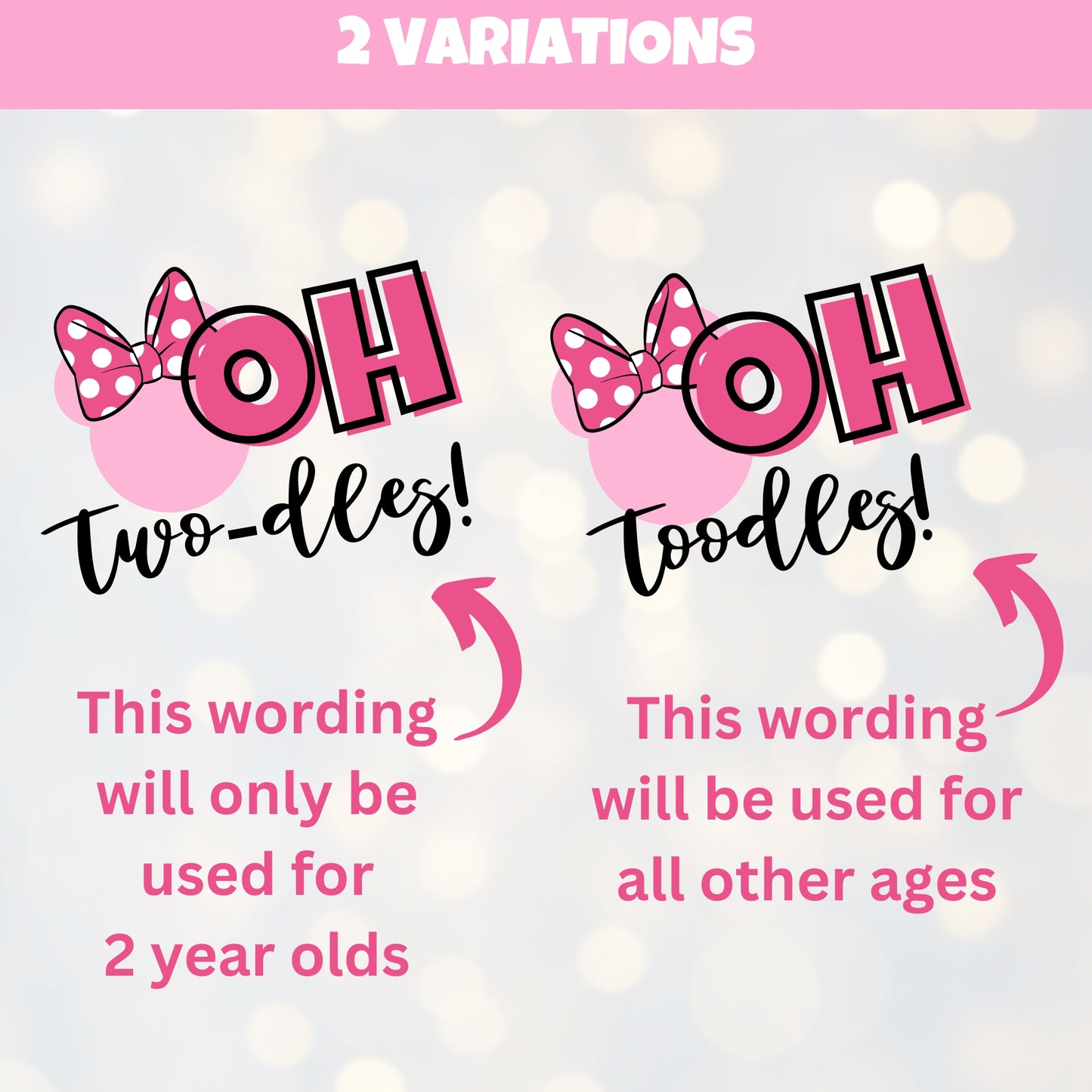 Personalized Oh Twodles Mouse Cupcake Toppers | Pink Bow 2nd Birthday Party Picks