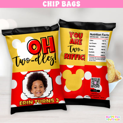 Personalized Oh Twodles Chip Bags For Mouse Themed 2nd Birthday Party | Snack Bags, Treat Bag Party Favors