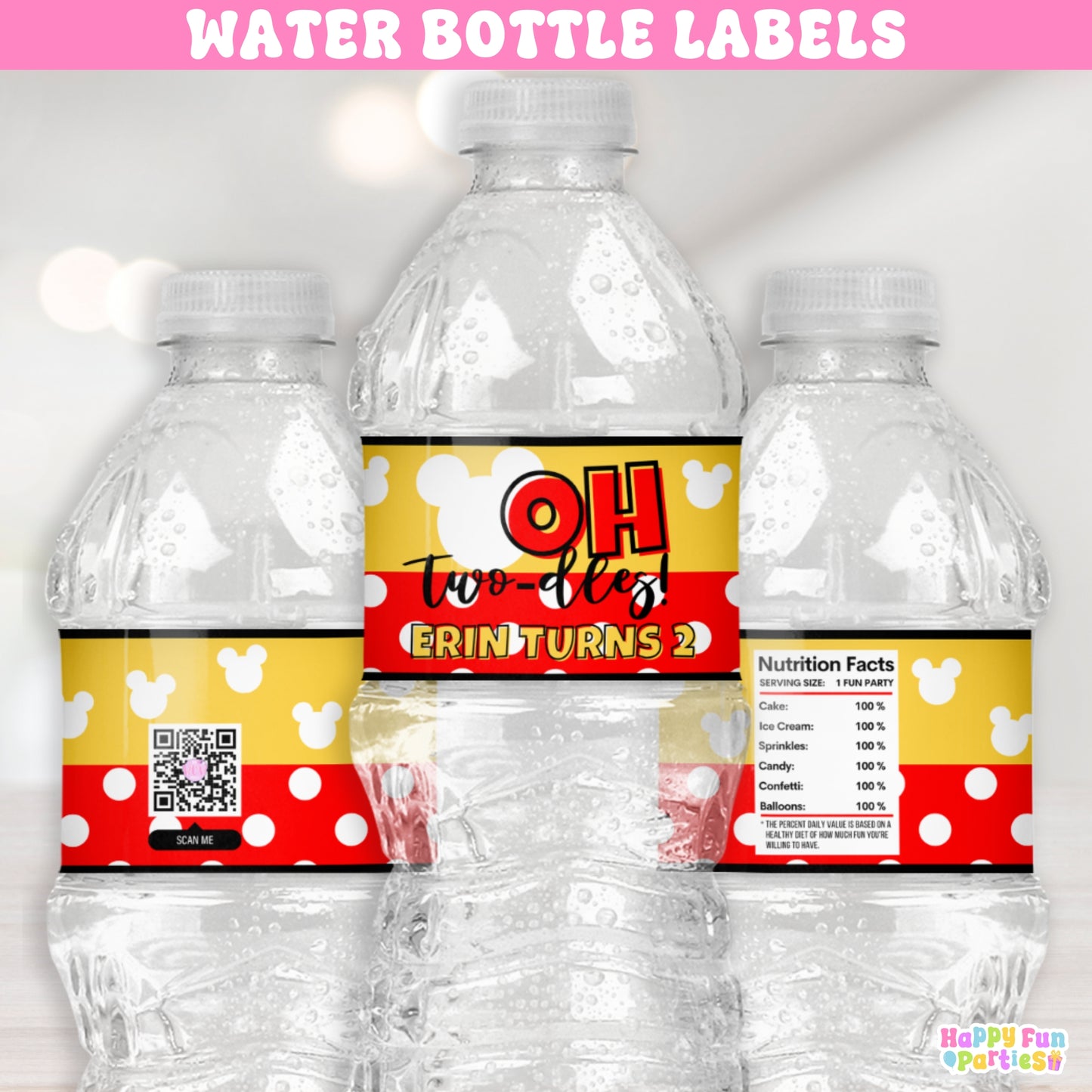 Personalized Mouse Water Bottle Labels | Oh Twodles Second Birthday Decor