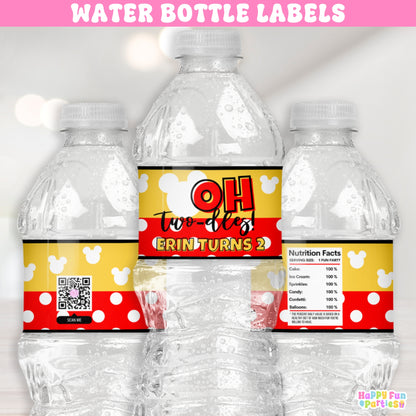 Personalized Mouse Water Bottle Labels | Oh Twodles Second Birthday Decor