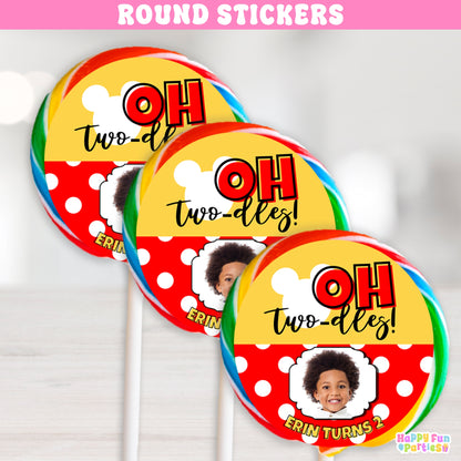 Personalized Boy Mouse Party Favor Stickers | Oh Twodles 2nd Birthday Party Decor