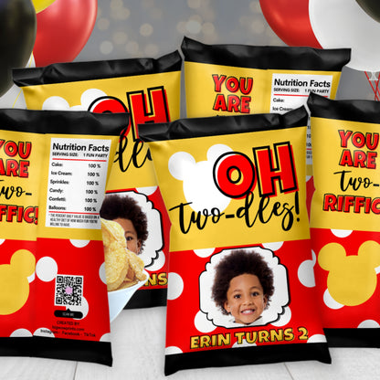 Personalized Oh Twodles Chip Bags For Mouse Themed 2nd Birthday Party | Snack Bags, Treat Bag Party Favors