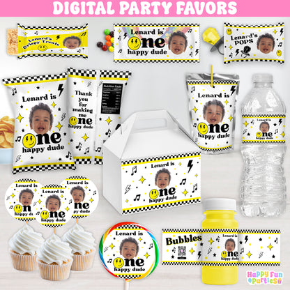 Digital One Happy Dude Party Favors | Printable Snack Bags, Labels & Decorations