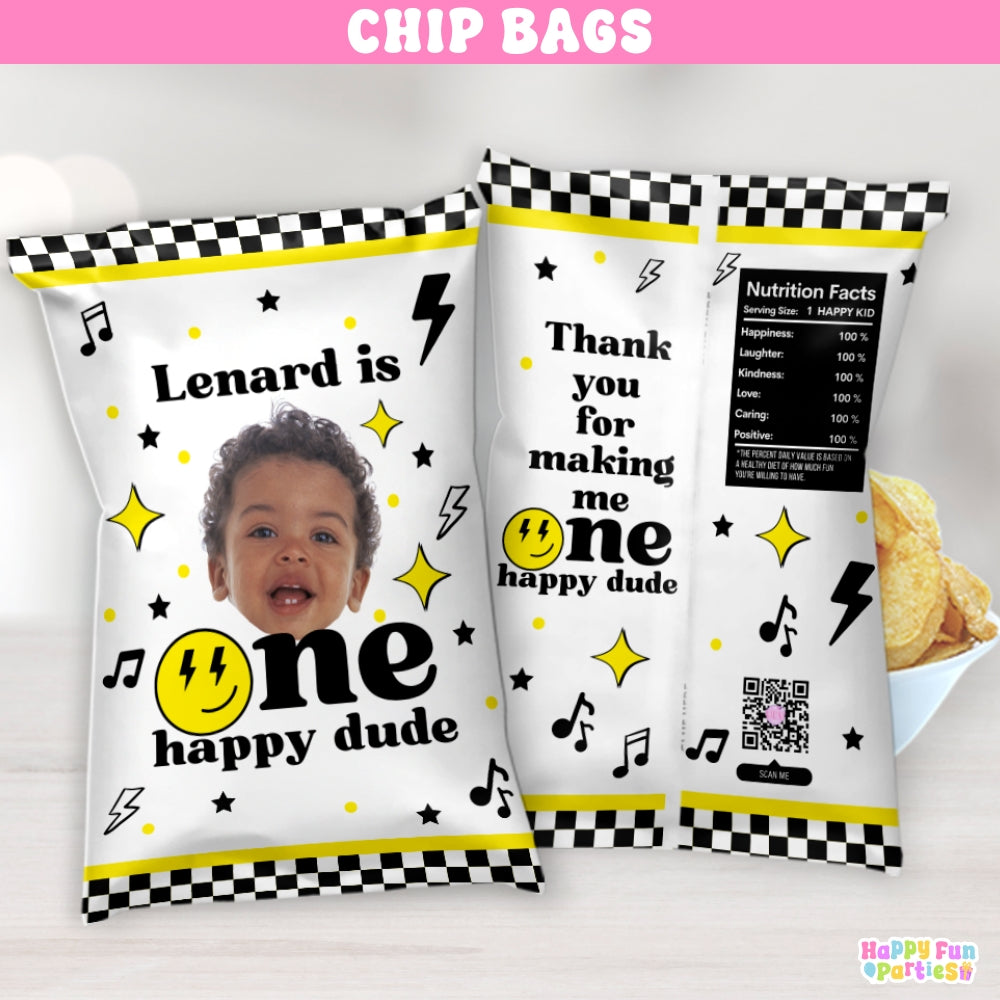 Personalized One Happy Dude Snack Bags | Custom Retro Birthday Favor