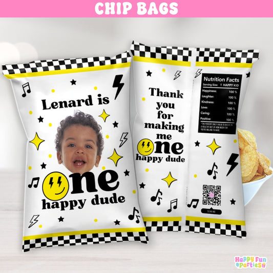 Personalized One Happy Dude Snack Bags | Custom Retro Birthday Favor