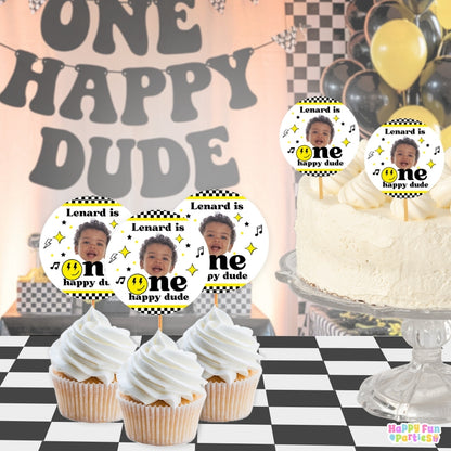 One Happy Dude Cupcake Toppers | Personalized Retro Party Decorations