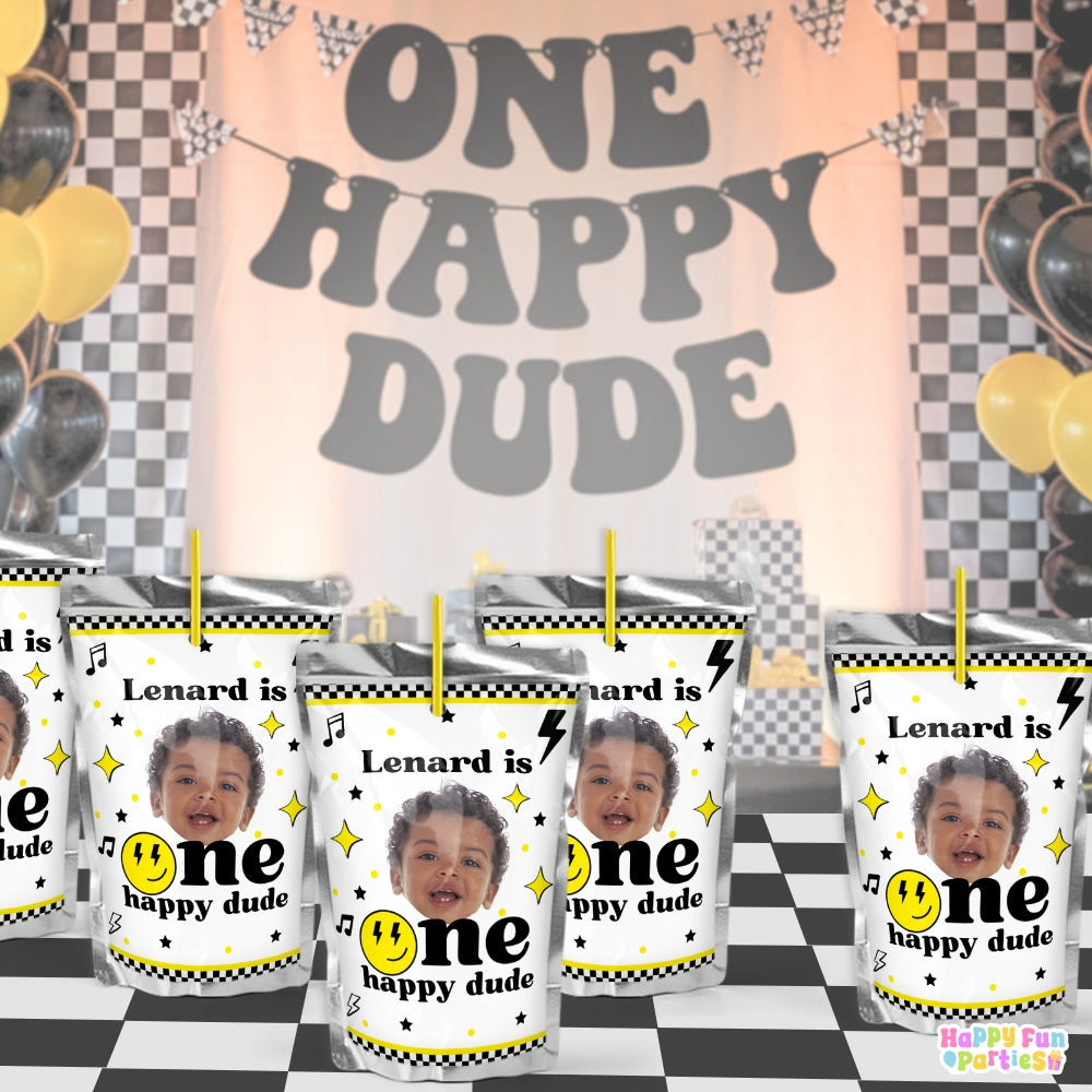 Digital One Happy Dude Party Favors | Printable Snack Bags, Labels & Decorations