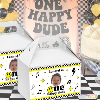 One Happy Dude Gable Box Labels | Personalized Retro Favor Stickers