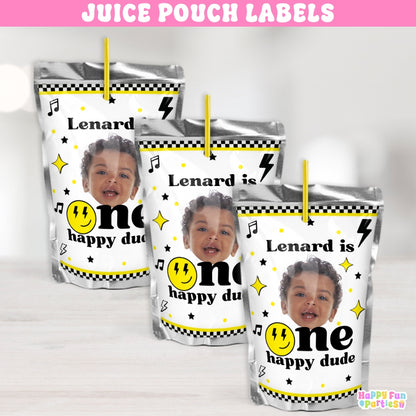 Custom One Happy Dude Juice Labels | Personalized Retro Birthday Drink Stickers