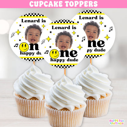 One Happy Dude Cupcake Toppers | Personalized Retro Party Decorations