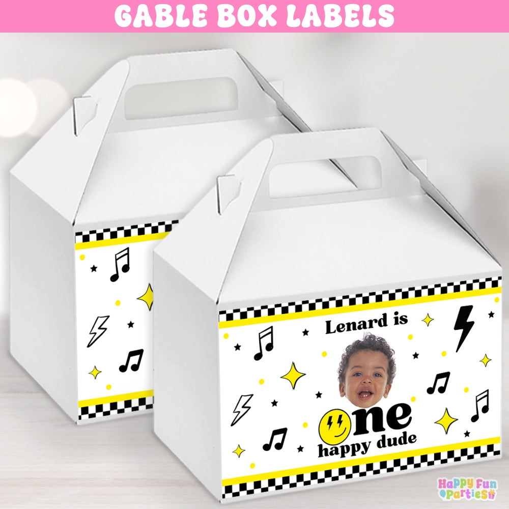 One Happy Dude Gable Box Labels | Personalized Retro Favor Stickers