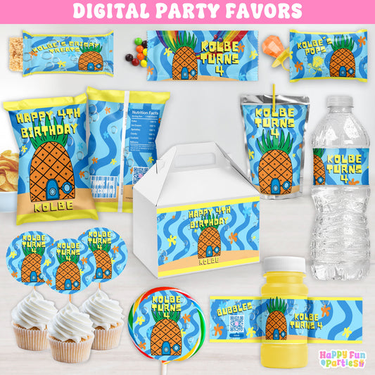 Personalized Tropical Pineapple Birthday Supplies | Pool Party Luau Party Favors | Digital Download