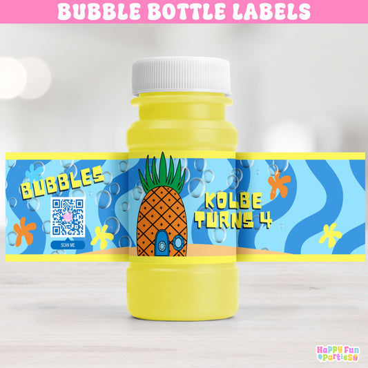 Personalized Pineapple Bubble Bottle Labels | Tropical Pool Party Favors