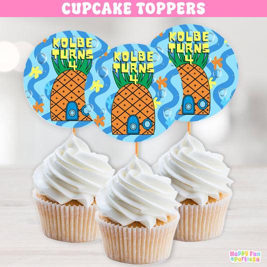 Personalized Pineapple Cupcake Toppers | Underwater Tropical Birthday Decorations