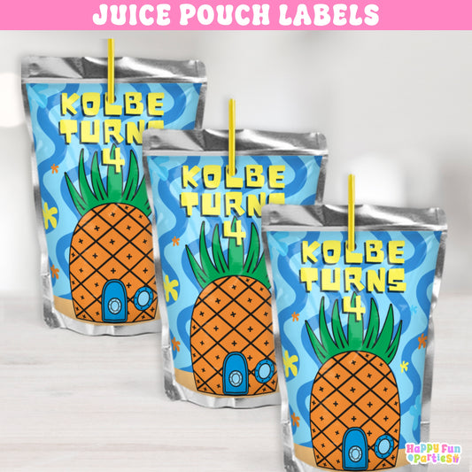 Personalized Pineapple Juice Pouch Labels | Nautical Birthday Party Favors