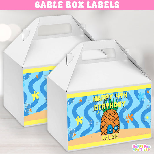 Personalized Pineapple Birthday Themed Gable Box Sticker Labels | Tropical Party Favors