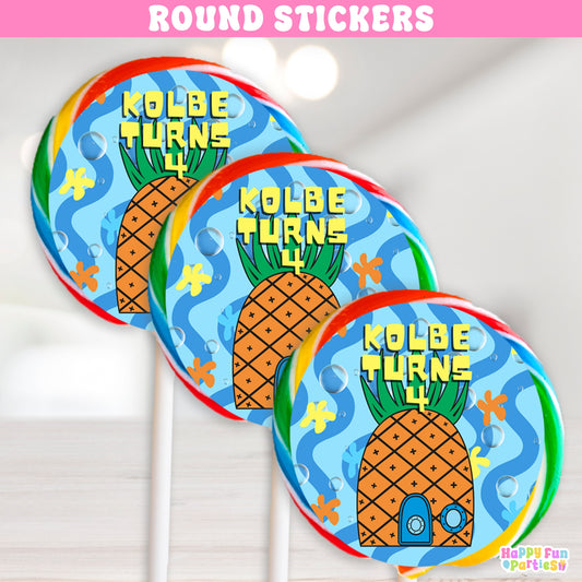 Personalized Pineapple Birthday Lollipop Stickers | Underwater Adventure Party Favors