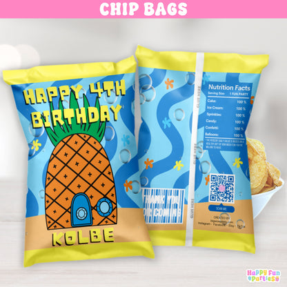 Personalized Pineapple Chip Bag Labels | Tropical Underwater Party Favors