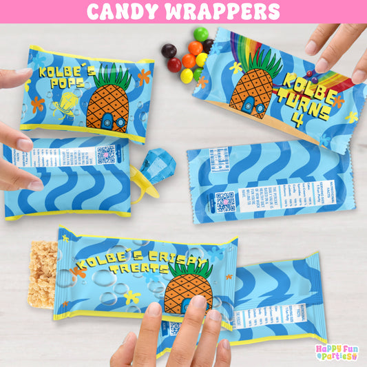 Personalized Tropical Pineapple Candy Wrappers | Nautical Birthday Party Favors