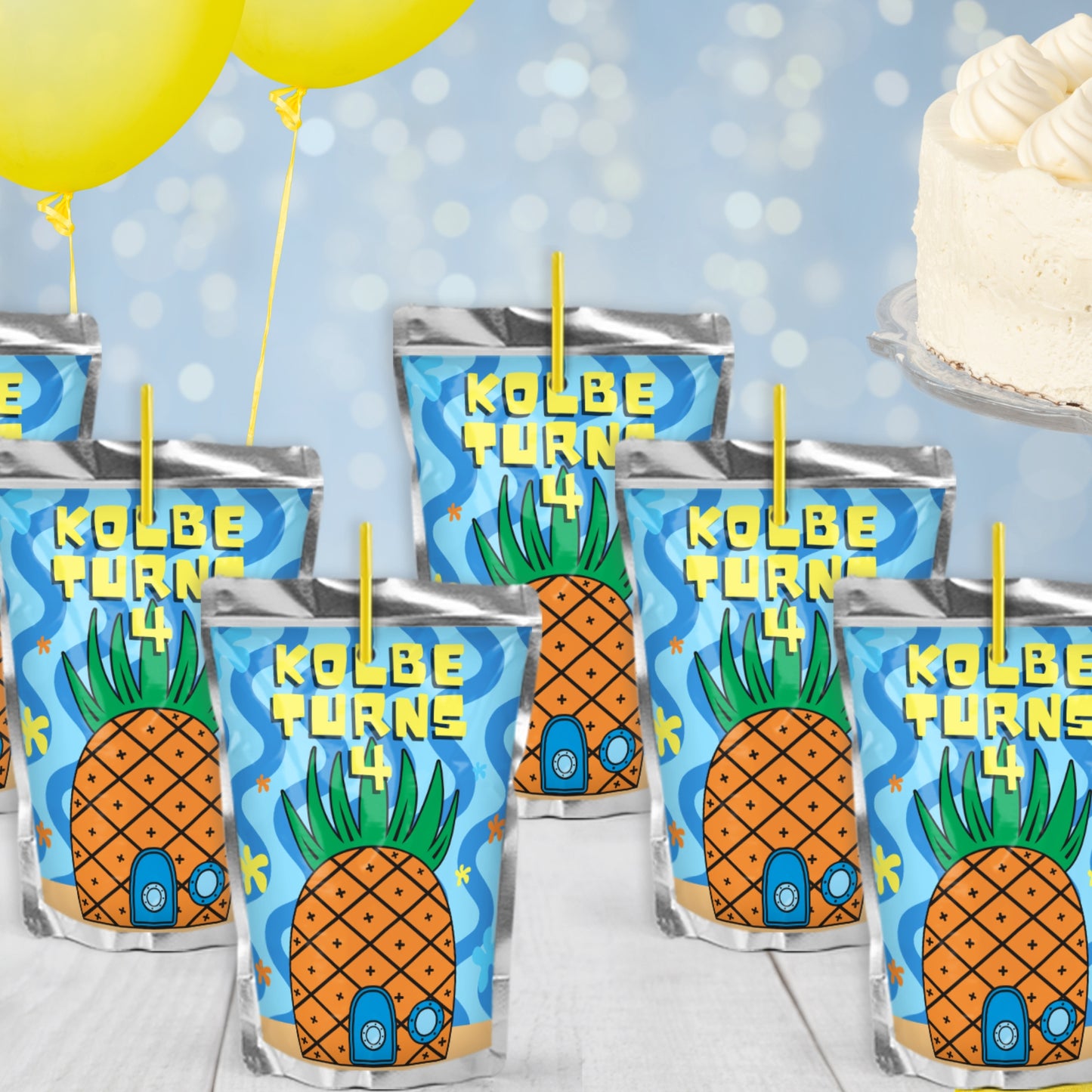 Personalized Pineapple Juice Pouch Labels | Nautical Birthday Party Favors