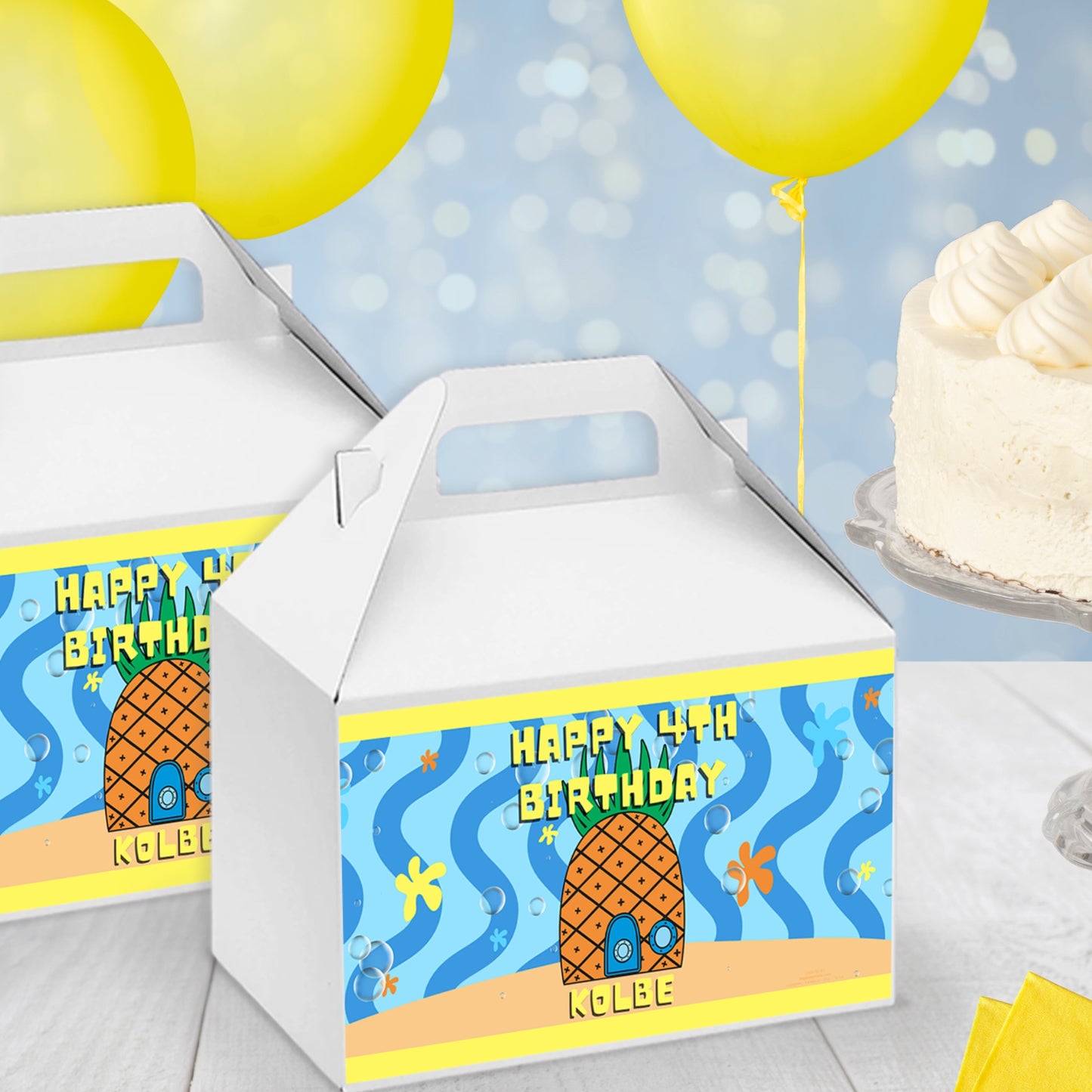 Personalized Pineapple Birthday Themed Gable Box Sticker Labels | Tropical Party Favors