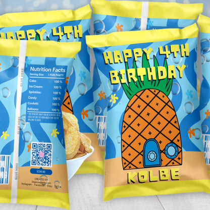 Personalized Pineapple Chip Bag Labels | Tropical Underwater Party Favors