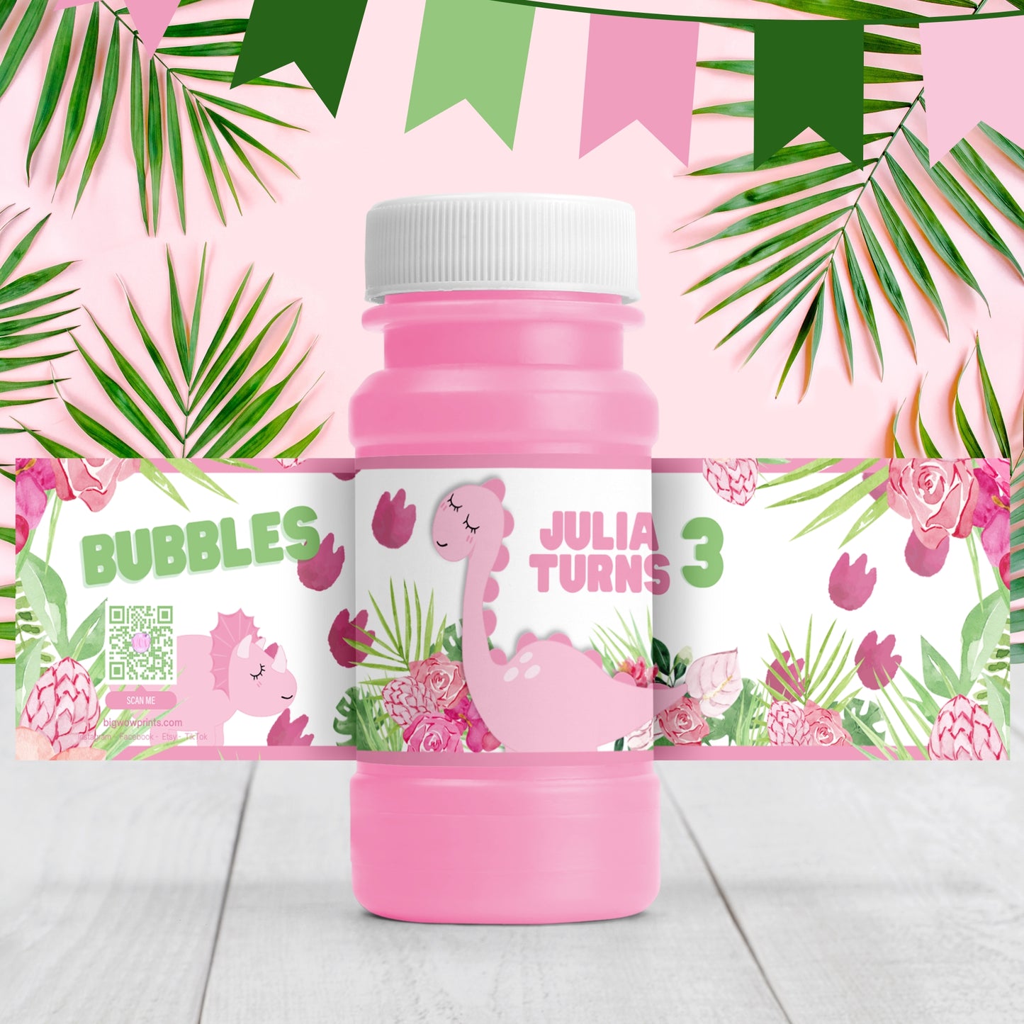 Personalized Pink Dinosaur Party Favors | Jurassic Birthday Decorations | Digital Download