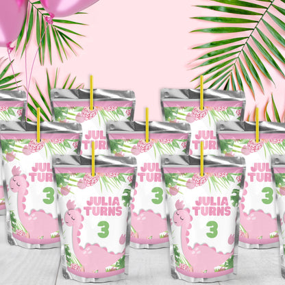 Personalized Pink Dinosaur Party Favors | Jurassic Birthday Decorations | Digital Download