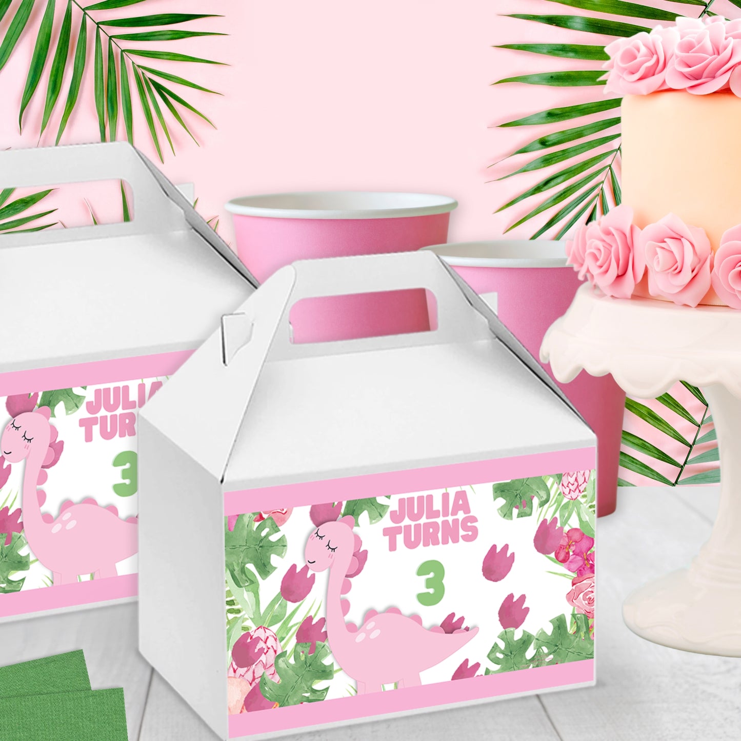 Personalized Pink Dinosaur Party Favors | Jurassic Birthday Decorations | Digital Download