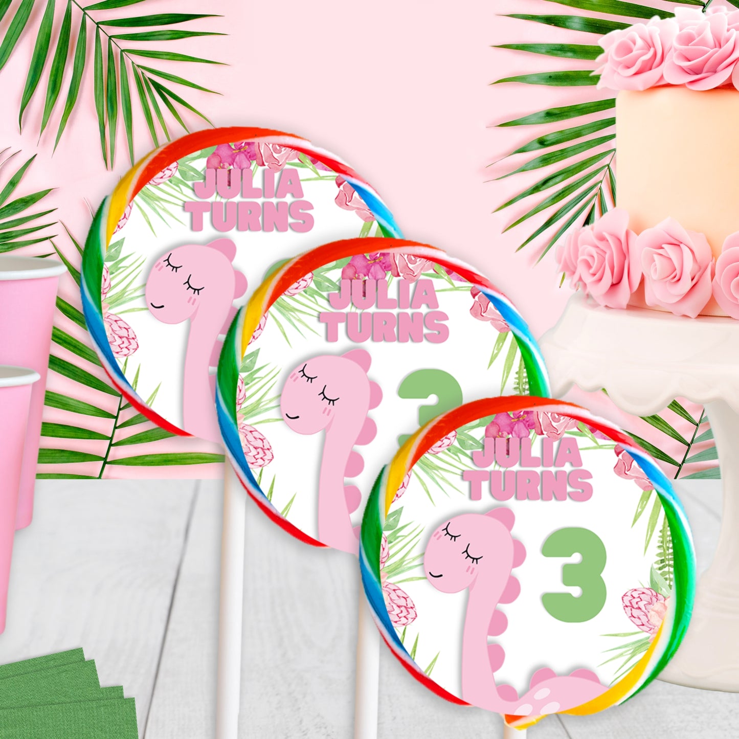 Personalized Pink Dinosaur Party Favors | Jurassic Birthday Decorations | Digital Download