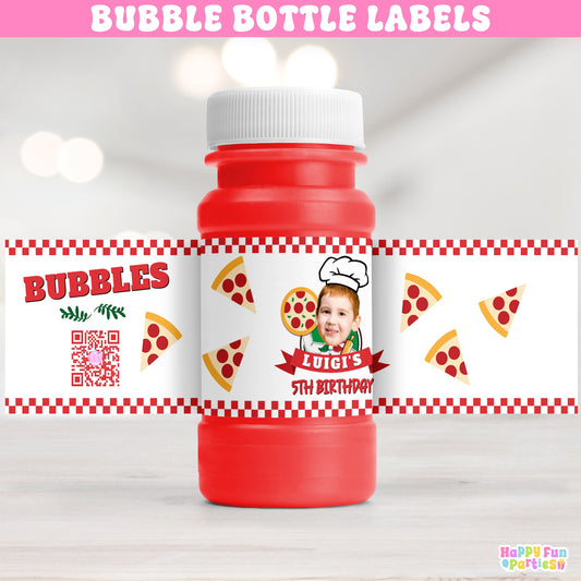 Personalized Pizza Bubble Bottle Labels | Custom Pizza Party Favors